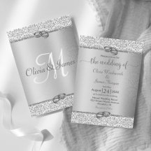 Silver Metallic Glitter Monogram Bröllop