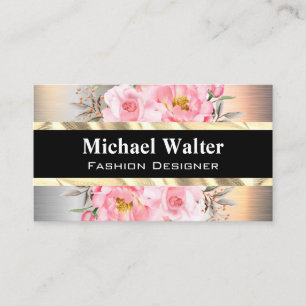 Silver Metallic GULD Rosa Flowers Visitkort