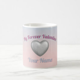 Silver Metallic Heart Pink Blue Pastel Valentine M Kaffemugg