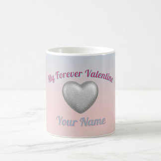 Silver Metallic Heart Pink Blue Pastel Valentine M Kaffemugg