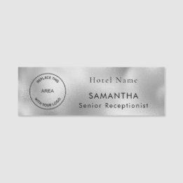 Silver Metallic Logotyp Namn Hotel Job Title Namnbricka