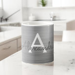 Silver Metallic Monogram Namn & Initial Kaffemugg<br><div class="desc">Silver Faux Metallic Stainless Steel Monogram Namn och Initial Coffee Mugg. Kaffet kopp ger en perfekt till någon som har kärlek lyxmetalldesign.</div>