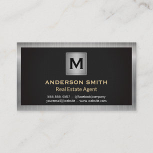 Silver Metallic Ram Svarta Struktur Monogram Visitkort
