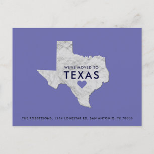 Silver Metallic Texas Karta Periwinkle Ny adress Meddelande Vykort