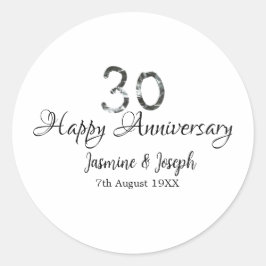 Silver Metallisk 30-års Glad årsdag lägg till namn Runt Klistermärke