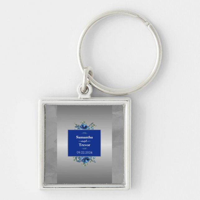Silver Metallisk Blomnyckelring Fyrkantig Silverfärgad Nyckelring (Framsidan)