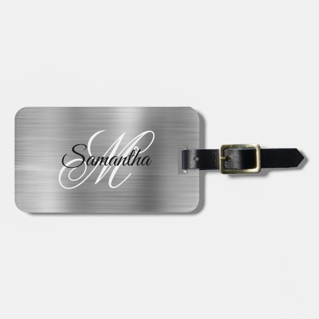 Silver Metallisk Fancy Monogram Bagagebricka (Horisontell Framsida)