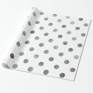 Silver Metallisk faux Foil Small Polka Punktvit Presentpapper
