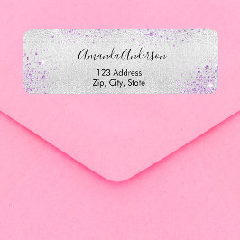 Silver metallisk lila glitterdamm returadress returadress etikett