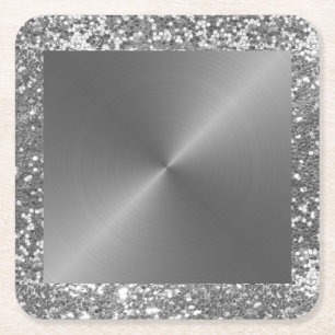 Silver Metallisk Look Glitter Metallisk Underlägg Papper Kvadrat