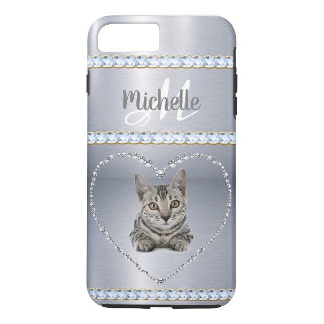 Silver Metallisk, rinestonisk, katt, Personlig Case-Mate iPhone Skal (Baksida)