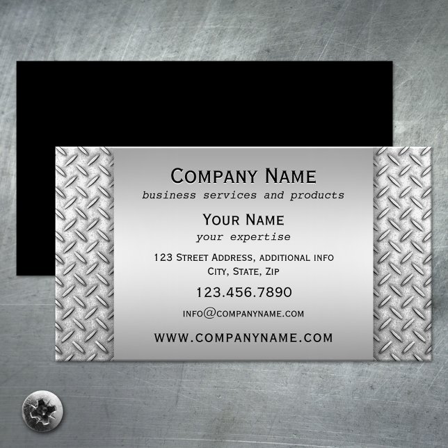 Silver Metallisk Stil Professionell Affärsinkort Visitkort (Metallic design business card for a builder, handyman, construction worker or technical professional)