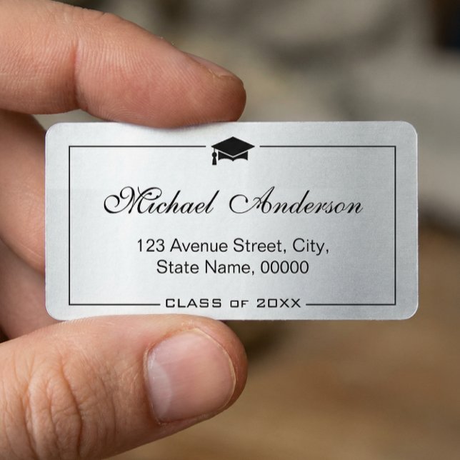 Silver Metallisk Studentmössa Student Adressetikett (Skapare uppladdad)