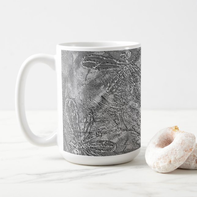 Silver Metalliska, Embossed Dragonflies Kaffemugg (Med munk)