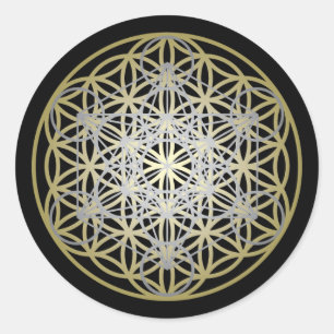 Silver Metatrons kub Guld Flower of Life Runt Klistermärke