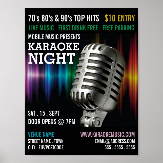 Silver Microphone, Karaoke Event Advertising Poster (Framsidan)
