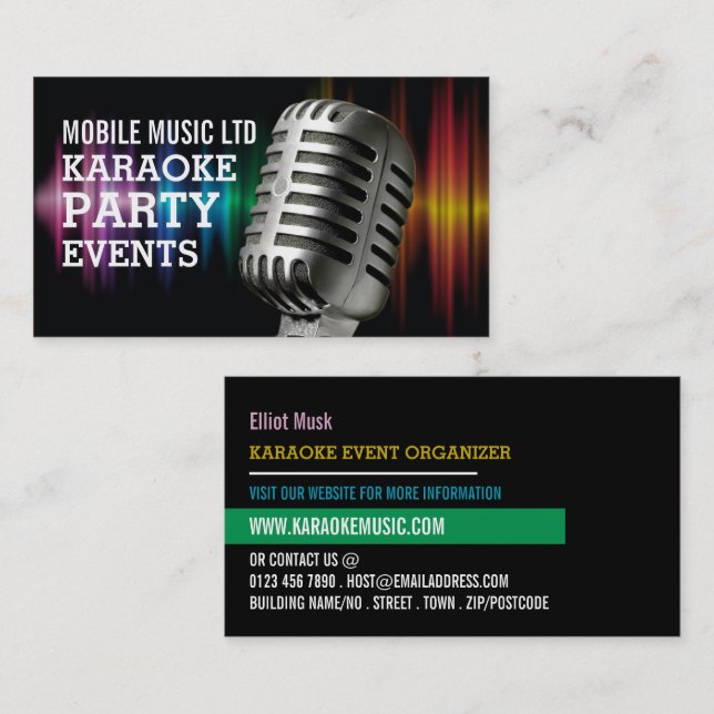 Silver Microphone, Karaoke Event Organizer Visitkort (Fram/baksida)