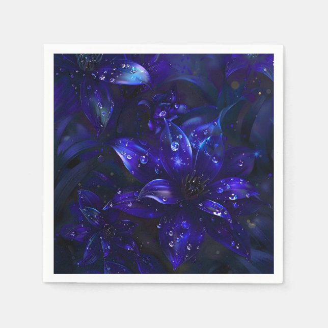 Silver Midnight Blooms Pappersservett (Framsidan)