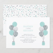 Silver & Mint Ballong Söt Sexton Födelsedagsfest