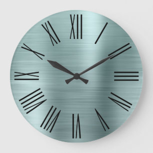 Silver Mint Brushed Foil Black Roman Numerals Stor Klocka