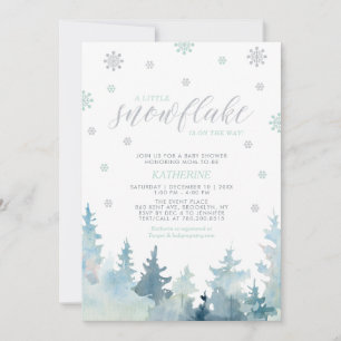 Silver & Mint Snöflinga Vinter Pojke Babyshower Inbjudningar