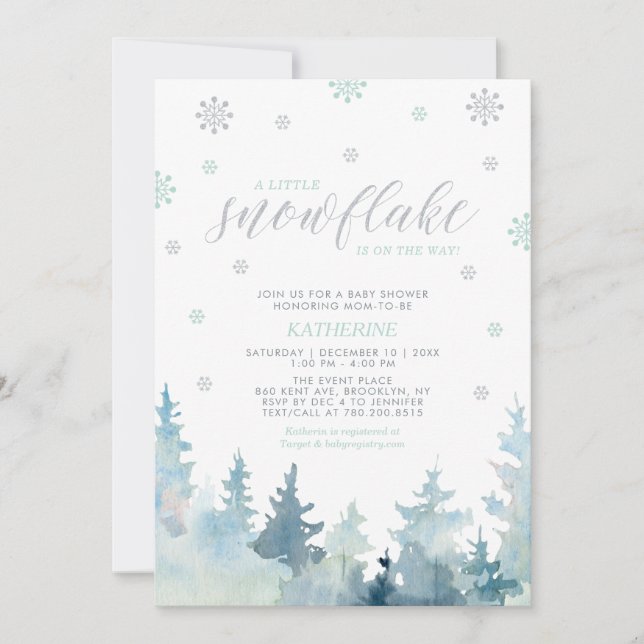 Silver & Mint | Snowflake Winter Boy Shower Inbjudningar (Framsida)