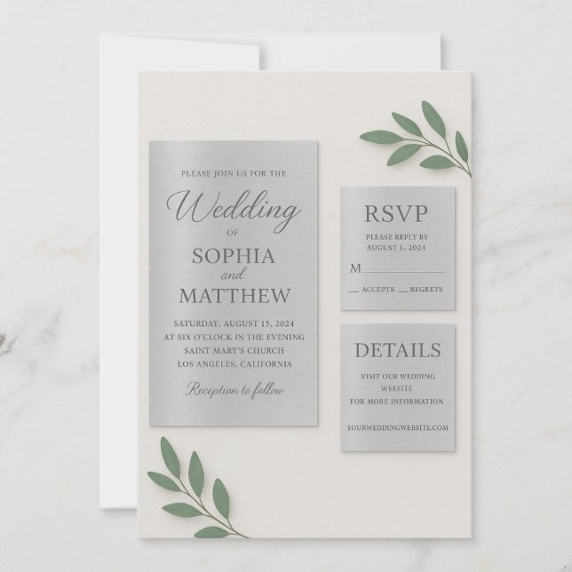 Silver Mirror Acrylic Wedding Invitation Set with  Inbjudningar (Framsida)