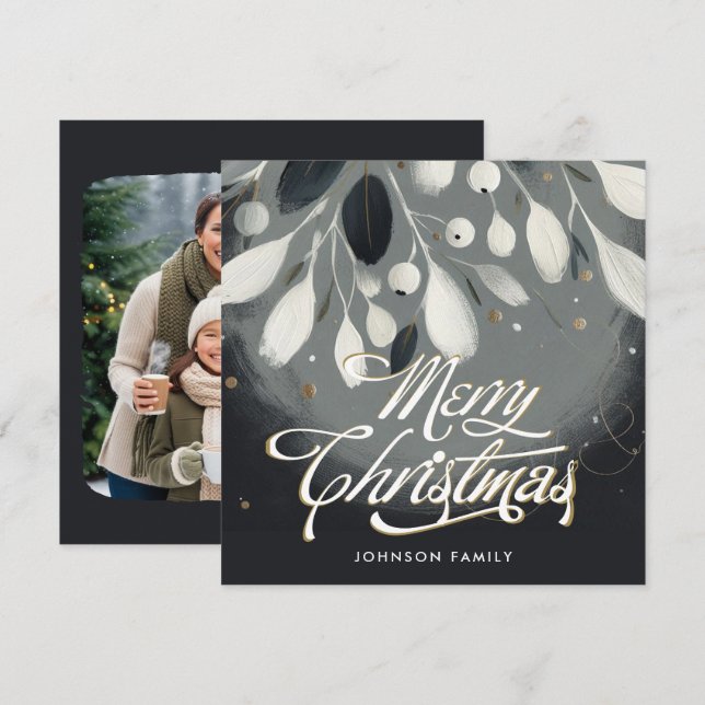 Silver mistletoe wreath Flat Holiday Card Julkort (Fram/baksida)