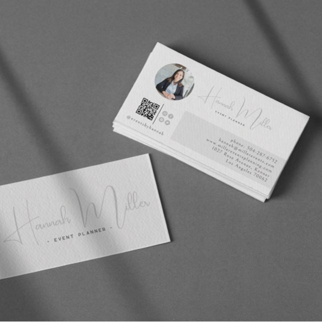 Silver | Modern Elegant - minimalistfotot QR-kod Visitkort (Skapare uppladdad)