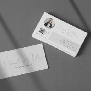 Silver   Modern Elegant Minimalistisk Foto QR-kod Visitkort