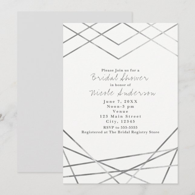Silver Modern Geometric Linjer Party-inbjudningar Inbjudningar (Fram/baksida)