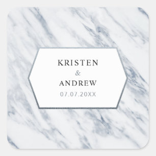 Silver Modern Marble bröllop Stickers Fyrkantigt Klistermärke