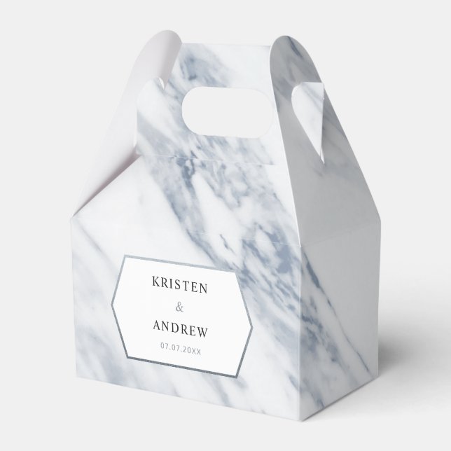 Silver Modern | Marble Wedor Favor Box Presentaskar (Framsidan Sidan)