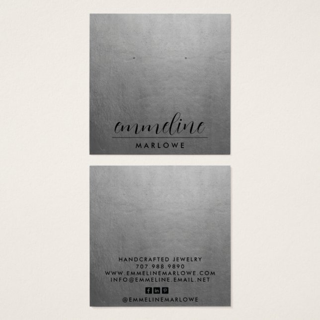 Silver Modern Minimum Earring Jewelry Visning Card Fyrkantigt Visitkort (Framsida & baksida)
