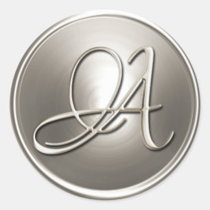 Silver Monogram A kuvert försegling Runt Klistermärke