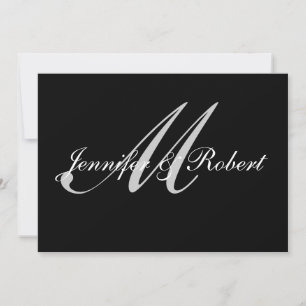 Silver Monogram Black Polka Dot Wedding bjudande Inbjudningar