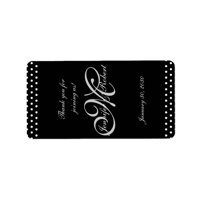 Silver Monogram Black w Polka Dot Bröllop LipBalm Adressetikett (Framsidan)
