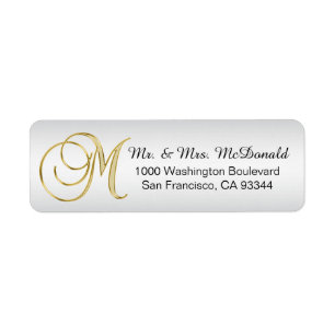 Silver Monogram Brev M-kuvert - återkomst från Gul Returadress Etikett