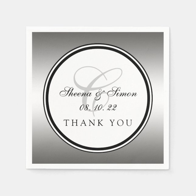 Silver Monogram Bröllop Pappra blöjor Pappersservett (Framsidan)