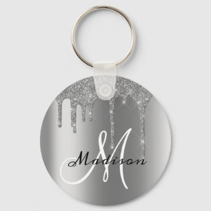 Silver Monogram Glitter Drives Söt Nyckelring