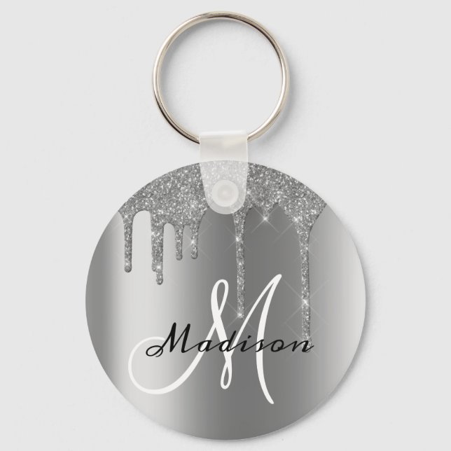 Silver Monogram Glitter Drives Söt Nyckelring (Framsida)