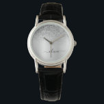 Silver Monogram Glitter Gnistra Girly-skript Armbandsur<br><div class="desc">Silver Faux Foil Metallic Gnistra Glitter Brushed Metall Monogram Namn Watch Watch. Det gör perfekt studenten,  födelsedag,  bröllop,  möhippa,  årsdag,  babydusch eller bachelorette-fest till någon som glam lyx och chic stilar.</div>