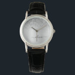 Silver Monogram Glitter Gnistra Girly-skript Armbandsur<br><div class="desc">Silver Faux Foil Metallic Gnistra Glitter Brushed Metall Monogram Namn Watch Watch. Det gör perfekt studenten,  födelsedag,  bröllop,  möhippa,  årsdag,  babydusch eller bachelorette-fest till någon som glam lyx och chic stilar.</div>
