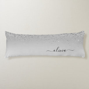 Silver Monogram Glitter Gnistra Girly-skript Kroppskudde