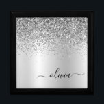 Silver Monogram Glitter Gnistra Girly-skript Minnesask<br><div class="desc">Silver Faux Foil Metallic Gnistra Glitter Brushed Metall Monogram Namn Jewelry Keepsakbox Box. Det gör perfekt studenten,  födelsedag,  bröllop,  möhippa,  årsdag,  babydusch eller bachelorette-fest till någon som glam lyx och chic stilar.</div>