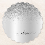 Silver Monogram Glitter Gnistra Girly-skript Underlägg Papper<br><div class="desc">Silver Faux Foil Metallic Gnistra Glitter Brushed Metall Monogram Namn Papper Underlägg. Det gör perfekt studenten,  födelsedag,  bröllop,  möhippa,  årsdag,  babydusch eller bachelorette-fest till någon som glam lyx och chic stilar.</div>