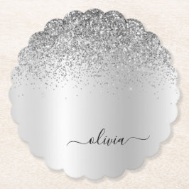 Silver Monogram Glitter Gnistra Girly-skript Underlägg Papper