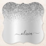 Silver Monogram Glitter Gnistra Girly-skript Underlägg Papper<br><div class="desc">Silver Faux Foil Metallic Gnistra Glitter Brushed Metall Monogram Namn Papper Underlägg. Det gör perfekt studenten,  födelsedag,  bröllop,  möhippa,  årsdag,  babydusch eller bachelorette-fest till någon som glam lyx och chic stilar.</div>