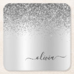 Silver Monogram Glitter Gnistra Girly-skript Underlägg Papper Kvadrat<br><div class="desc">Silver Faux Foil Metallic Gnistra Glitter Brushed Metall Monogram Namn Papper Underlägg. Det gör perfekt studenten,  födelsedag,  bröllop,  möhippa,  årsdag,  babydusch eller bachelorette-fest till någon som glam lyx och chic stilar.</div>