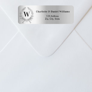 Silver monogram initial returadress för andning etikett